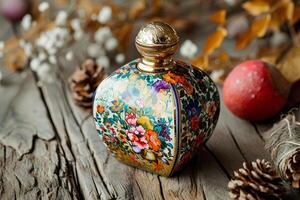 ai généré élégant patrimoine russe motif parfum bouteille avec populaire motifs photo