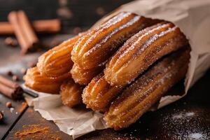 ai généré cannelle félicité mexicain Churros sur une d'inspiration folk culinaire Toile photo