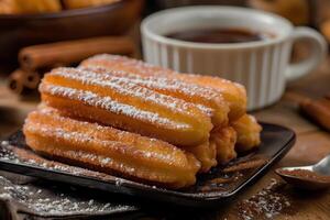 ai généré cannelle félicité mexicain Churros sur une d'inspiration folk culinaire Toile photo