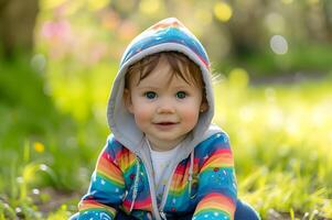 ai généré coloré mignonnes adorable arc en ciel bambin mode pour printemps photo