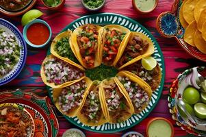 ai généré aromatique tacos Al pasteur traditionnel poterie et livre de recettes style photo