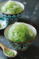 ai généré populaire la fusion rafraîchissement kakigori avec matcha sirop photo