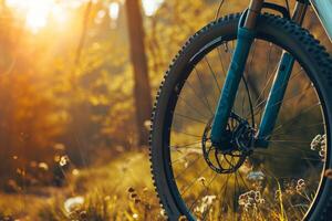 ai généré Montagne Cyclisme vers le bas colline descendant vite sur vélo. Montagne vélo. génératif ai photo