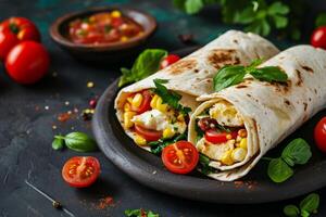 ai généré burritos enveloppements avec du boeuf et des légumes. du boeuf burrito, mexicain aliments. génératif ai photo