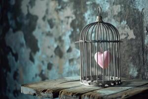 ai généré rose cœur à l'intérieur le oiseau cage. l'amour concept. génératif ai photo