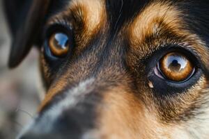 ai généré macro coup de chiens yeux. mignonne animal de compagnie. génératif ai photo