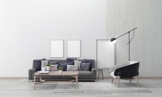 maquette réaliste rendu 3d intérieur du salon moderne avec canapé - canapé et table photo