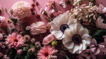 ai généré rougir bouquet une symphonie de rose et blanc fleurs photo