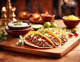 Frais du boeuf taco sur en bois table photo