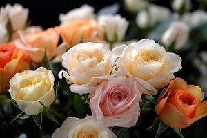 ai généré blanc des roses fermer, bouquet photo