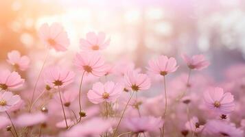 ai généré délicat rose fleurs baigné dans doux lumière du soleil émanant sens de Naturel beauté et sérénité photo