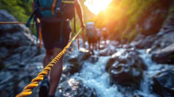 ai généré guidé par le corde randonnée aventure par le rapides photo