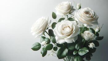 ai généré élégance dans Floraison blanc des roses bouquet photo