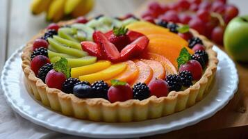 ai généré Ramadan fruit Tarte - une sucré et acidulé délice pour dessert photo