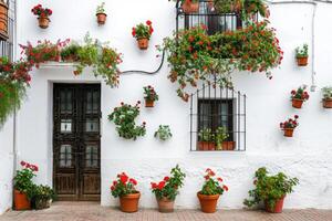ai généré typique architecture de Espagnol colonial Maisons dans historique ville centre photo
