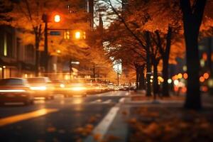 ai généré américain centre ville rue vue à l'automne soir , neural réseau généré image photo