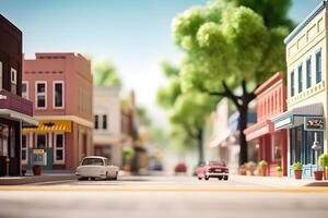 ai généré américain jouet ville rue vue à ensoleillé été jour, neural réseau généré image photo