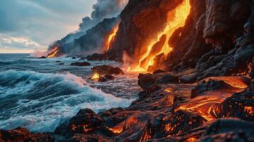 ai généré apocalyptique vision de une volcan éclater photo