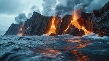 ai généré apocalyptique vision de une volcan éclater photo