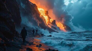 ai généré apocalyptique vision de une volcan éclater photo