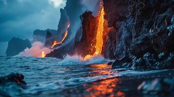 ai généré apocalyptique vision de une volcan éclater photo