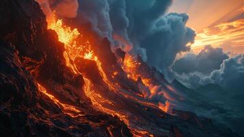 ai généré apocalyptique vision de une volcan éclater photo