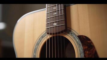 là est une proche en haut de une guitare avec une frette. génératif ai. photo