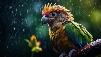épique la photographie coup de oiseau sur pluvieux journée. animé pluvieux saison concept. génératif ai photo