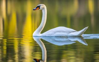 cygne Lac élégance, capturer le majestueux la grâce de une le cygne serein planer sur calme des eaux. ai généré photo