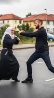 ai génératif couple combat dans une défi de martial les arts kung fu Aléatoire donner un coup photo