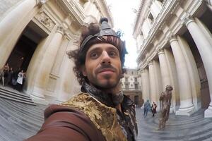 ai génératif selfie de une beau caucasien homme touristique dans Rome à Vatican ville sur vacances photo