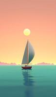 ai génératif une bateau voile sur le mer avec le le coucher du soleil comme Contexte la nature transport et mode de vie concept photo