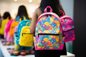 ai généré premier journée élémentaire école groupe peu des gamins écoliers élèves élèves ensemble Aller Université classe leçon étude apprendre sacs à dos retour voir. Nouveau académique semestre année début primaire photo