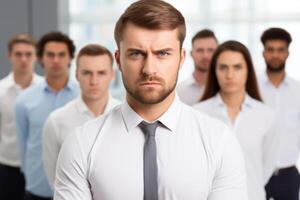 ai généré groupe malheureux en colère frustré furieux ouvriers élèves affaires gens problème Bureau Université à l'intérieur stressé la personne émotif Burnout la faillite échec infructueux négociations photo