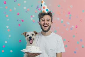 ai généré une homme célébrer le sien chien anniversaire avec génératif ai photo