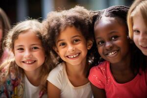 ai généré africain et américain Jeune les filles souriant ensemble la diversité concept avec génératif ai photo