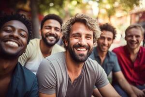 ai généré africain et américain Hommes souriant ensemble la diversité concept avec génératif ai photo