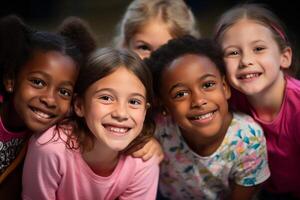 ai généré africain et américain Jeune les filles souriant ensemble la diversité concept avec génératif ai photo