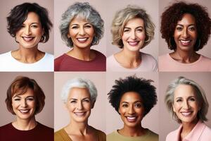 ai généré une collage de mature femme la diversité collection ai généré photo