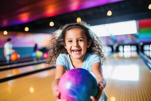 ai généré des gamins ayant amusement dans une bowling ruelle. ai généré photo