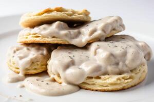 ai généré sauce des biscuits sur blanc Contexte photo