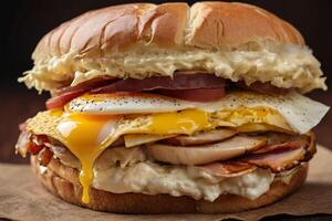 ai généré petit déjeuner sandwich sur marron Contexte photo