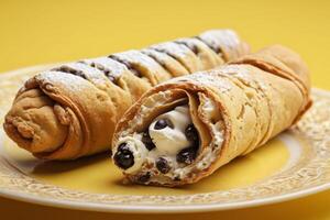 ai généré cannoli avec Chocolat et crème photo