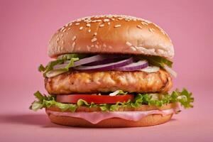 ai généré grillé poulet Burger avec Frais légumes photo
