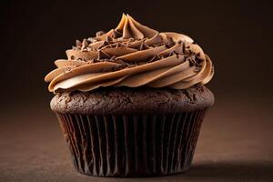 ai généré Chocolat petit gâteau avec tourbillonné Glaçage photo