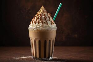 ai généré frappuccino avec fouetté crème et sirop photo