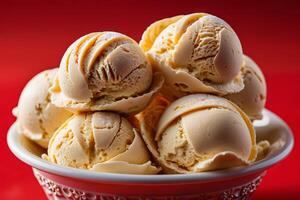 ai généré boules de caramel tourbillon la glace crème photo