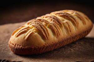 ai généré fraîchement cuit pain de pain sur foncé surface photo