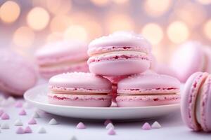 ai généré gâteau coloré français coloré macarons de pastel couleur, boulangerie dessert nourriture photo