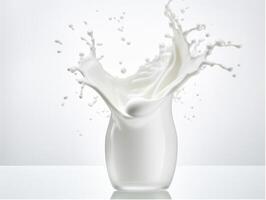 ai généré Lait éclaboussure ou blanc liquide éclaboussure de le bouteille ou verre isolé sur blanc Contexte avec espace de copie. généré ai photo